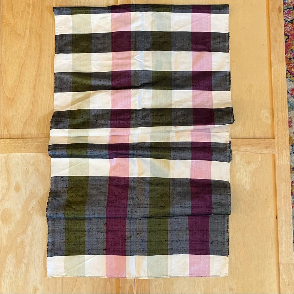Vintage Handwoven Thai Silk Plaid Shawl Wrap Scarf Thaisilk Factory Siam Bangkok